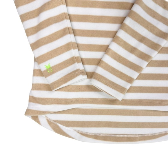 NWOT Dudley Stephens turtleneck zip white tan stripe fleece prospect pullover XS - Picture 5 of 16